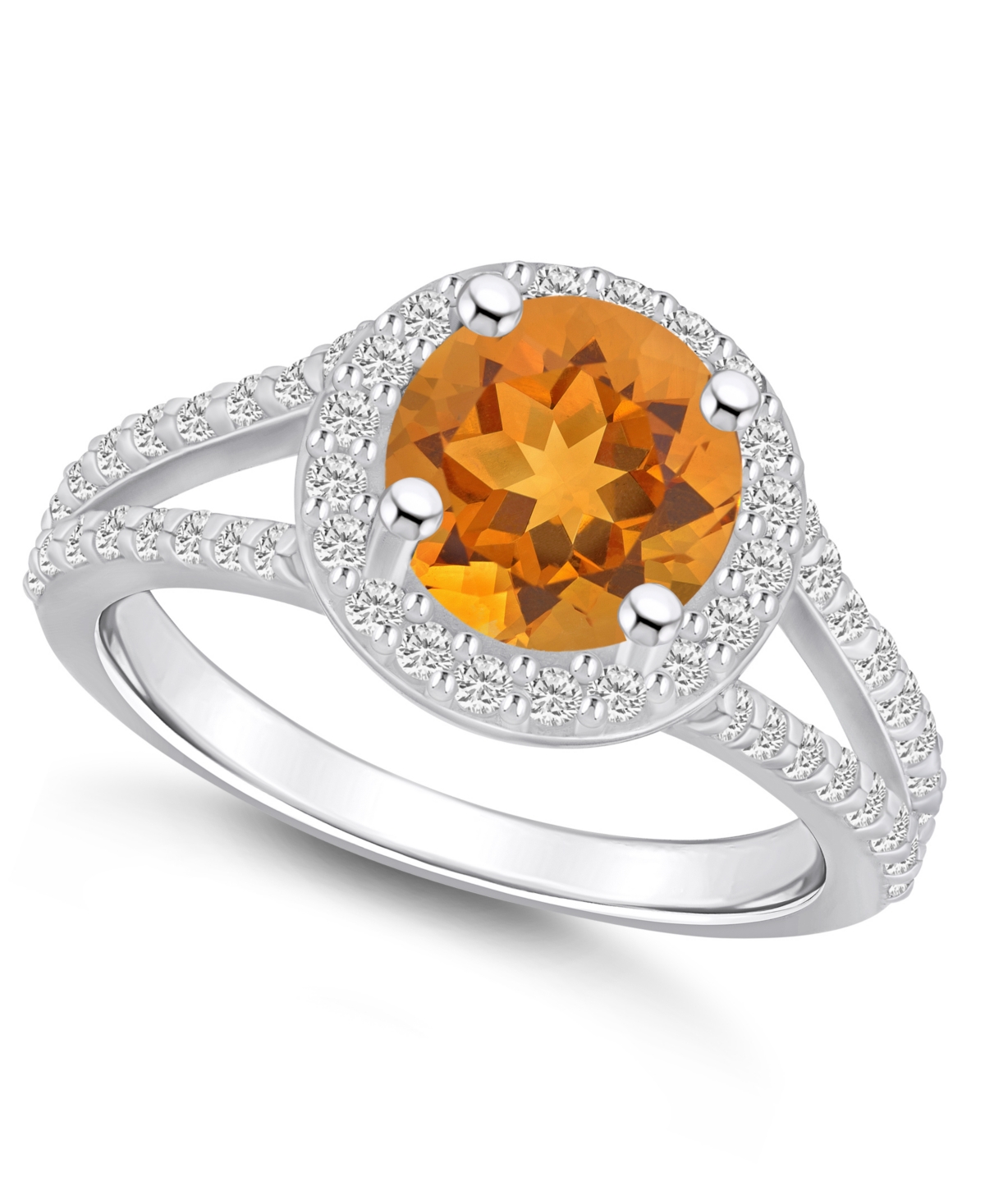 Macy's Citrine (1-3/4 Ct. T.w.) And Diamond (1/2 Ct. T.w.) Halo Ring In 14k White Gold In Multi