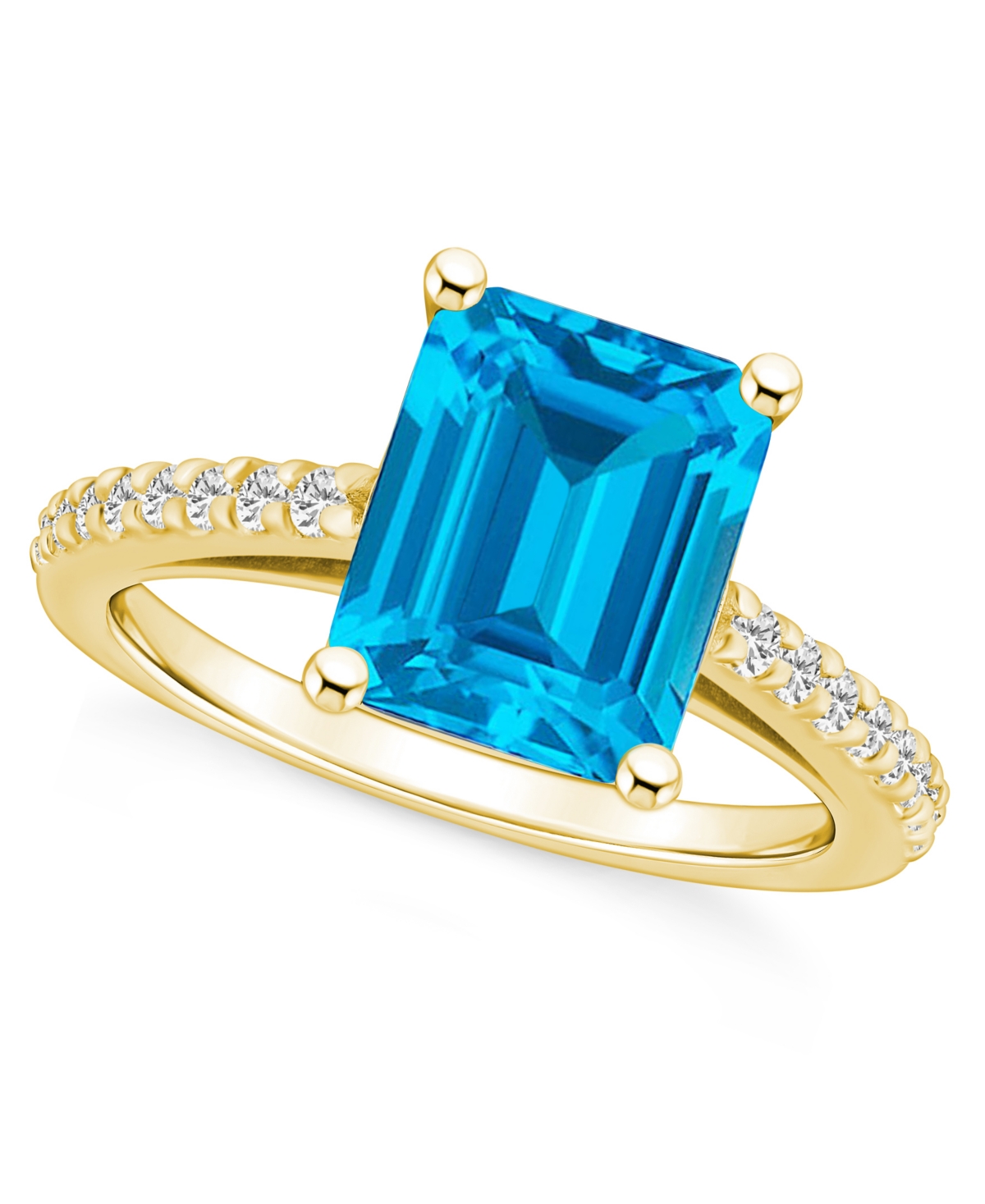 Macy's Blue Topaz (4-1/4 Ct. T.w.) And Diamond (1/4 Ct. T.w.) Ring In 14k Yellow Gold In Multi
