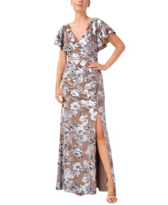 Adrianna Papell - Women's Burnout Velvet Side-Slit Gown