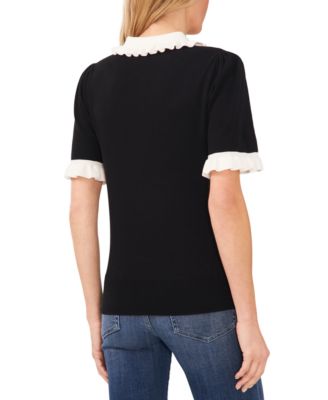 (取寄) シーシー レディース クルー ネック ショート スリーブ トップ CeCe women Crew Neck Short Sleeve Top Rich Black 取寄) シーシー レディース クルー ネック ショート スリーブ