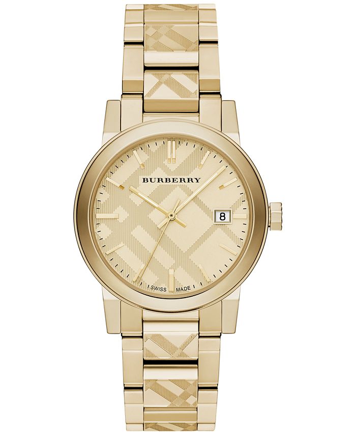 Burberry Unisex Swiss Gold Ion-Plated Stainless Steel Bracelet Watch ...
