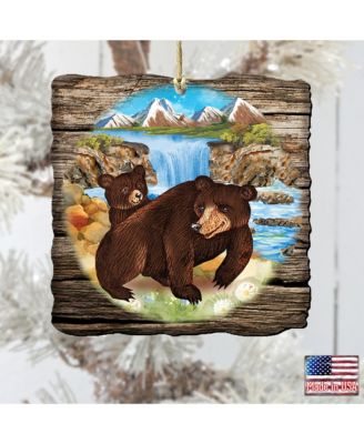 Bear Cabin Wooden Christmas Ornament, Set of 2