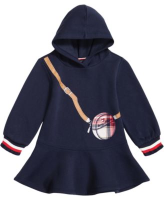 Fleece Flounce-Hem Hoodie Dress 