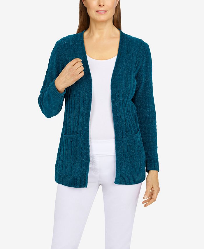 Alfred Dunner Petite Size Classics Open Front Chenille Cardigan