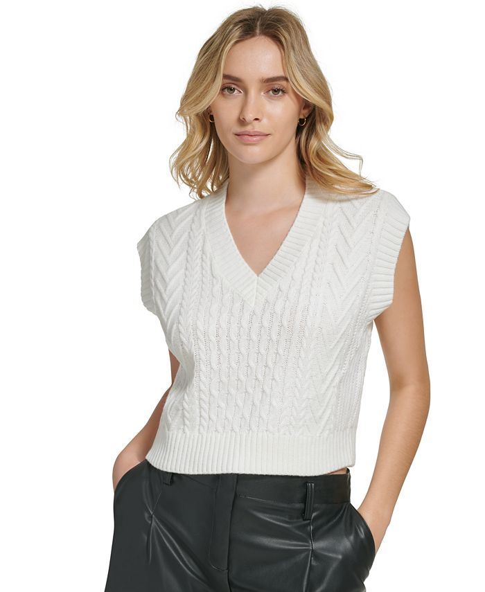 Calvin Klein Women's X-Fit Cropped Cable Knit Sweater Vest & Reviews -  Sweaters - Women - Macy's