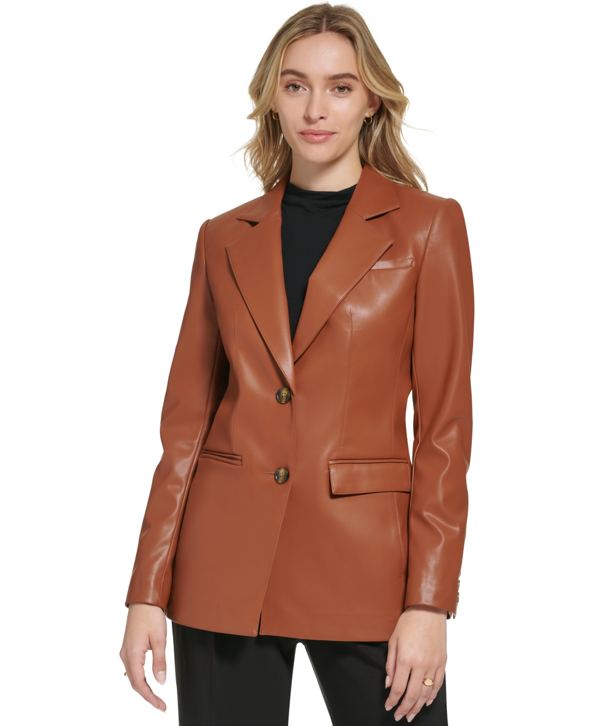 Calvin Klein Women's X-Fit Faux Leather Blazer