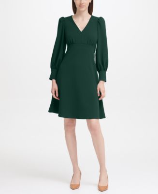 Calvin Klein Puff-Sleeve Fit-&-Flare Dress - Macy's