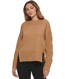 Women's Mock-Neck Side-Slit High-Low-Hem Sweater
