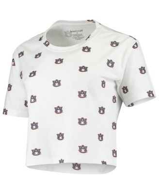 Women's White Auburn Tigers Cropped Allover Print T-shirt