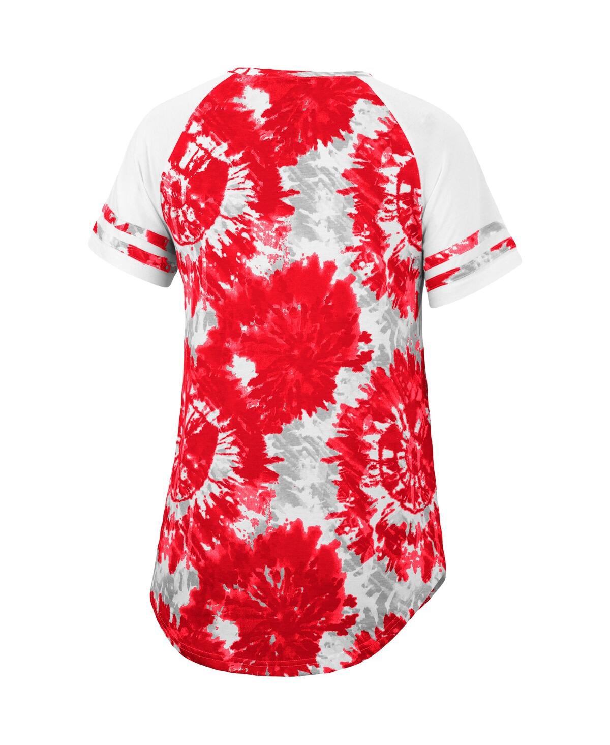 Colosseum Women's  Red, White Wisconsin Badgers Annie Oversized Tie-dye Raglan T-shirt In Red,white