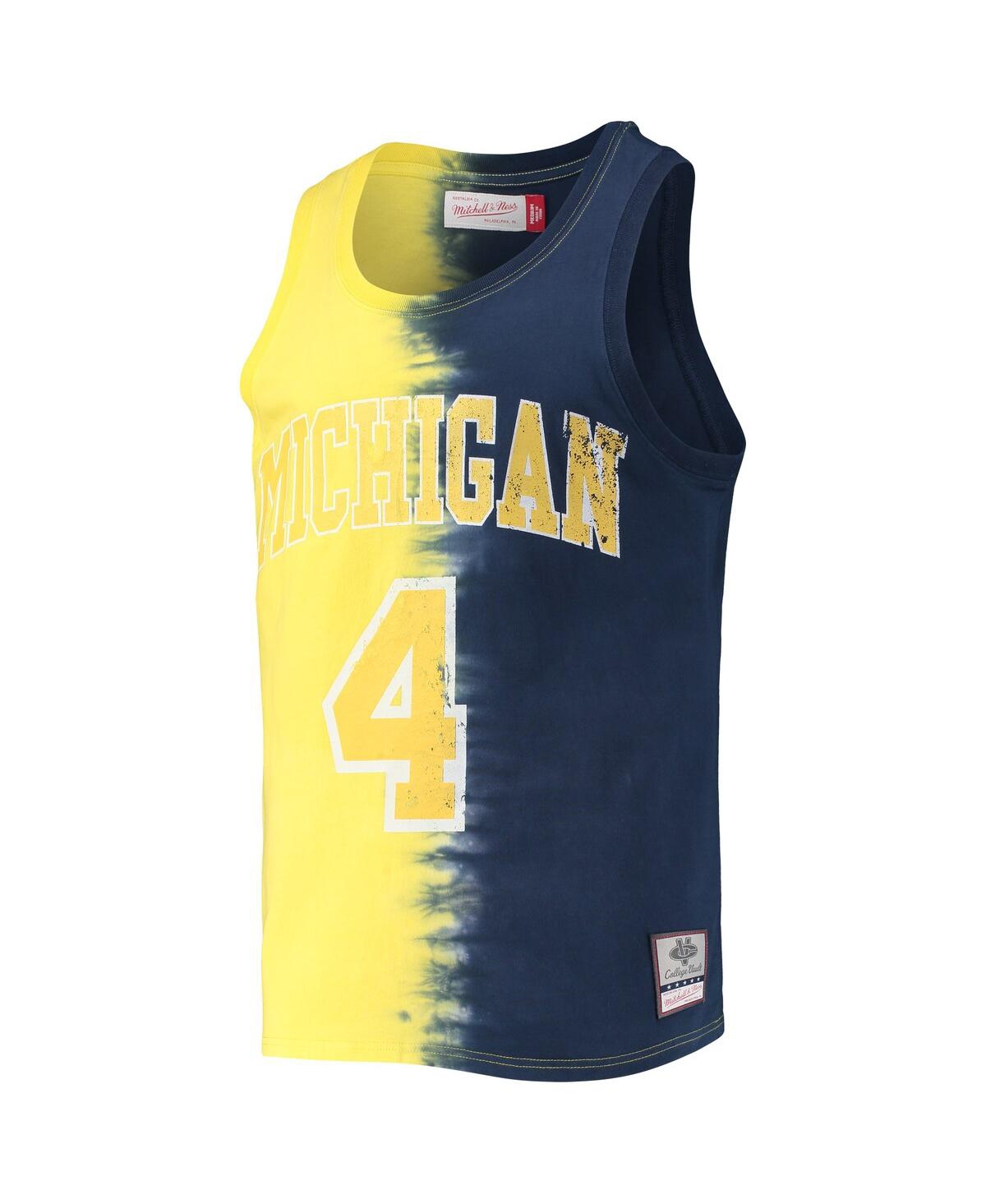 Mitchell & Ness Men's  Chris Webber Maize, Navy Michigan Wolverines Name And Number Tie-dye Tank Top In Maize,navy