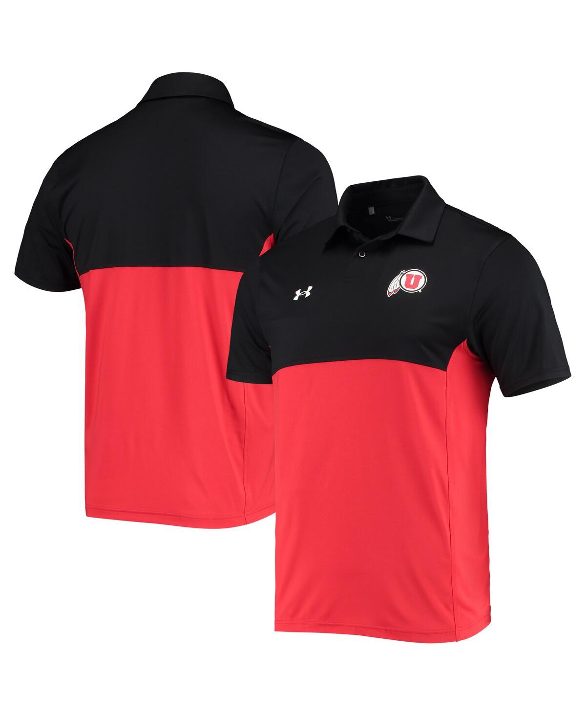 Shop Under Armour Men's  Black, Red Utah Utes 2022 Blocked Coaches Performance Polo Shirt In Black,red