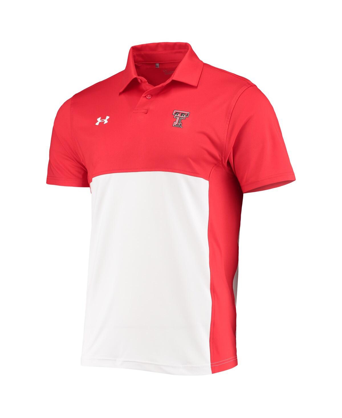 Shop Under Armour Men's  Red, White Texas Tech Red Raiders 2022 Blocked Coaches Performance Polo Shirt In Red,white