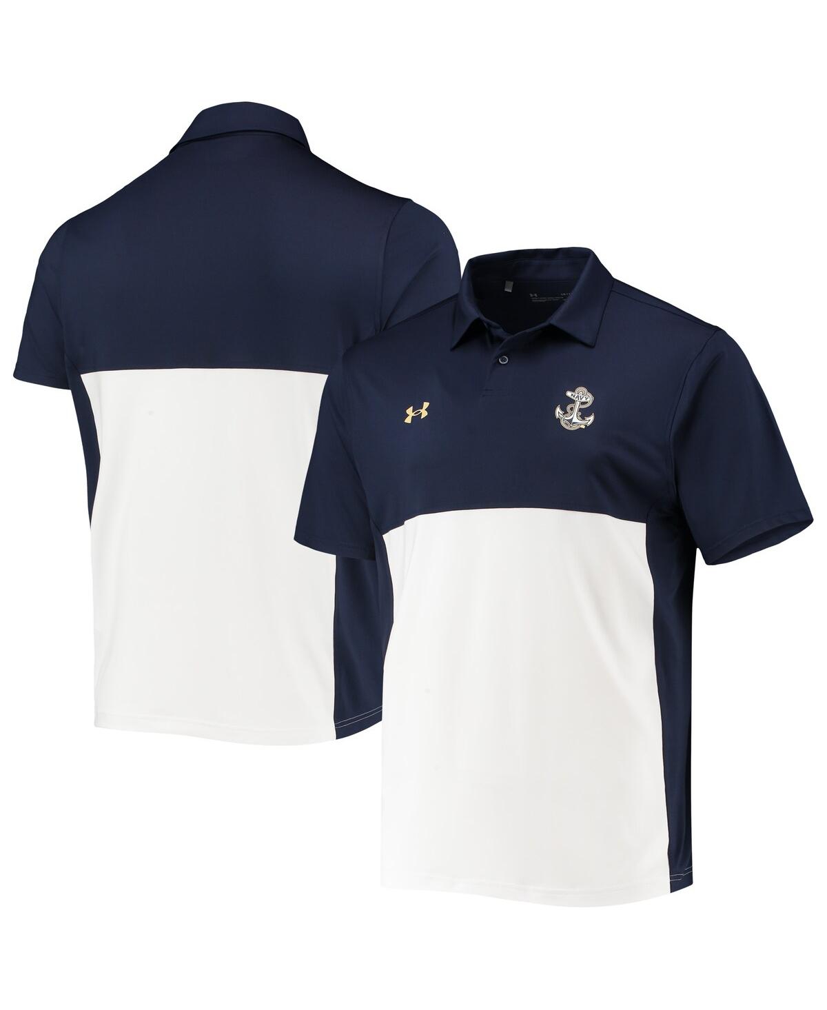 Shop Under Armour Men's  Navy, White Navy Midshipmen 2022 Blocked Coaches Performance Polo Shirt In Navy,white