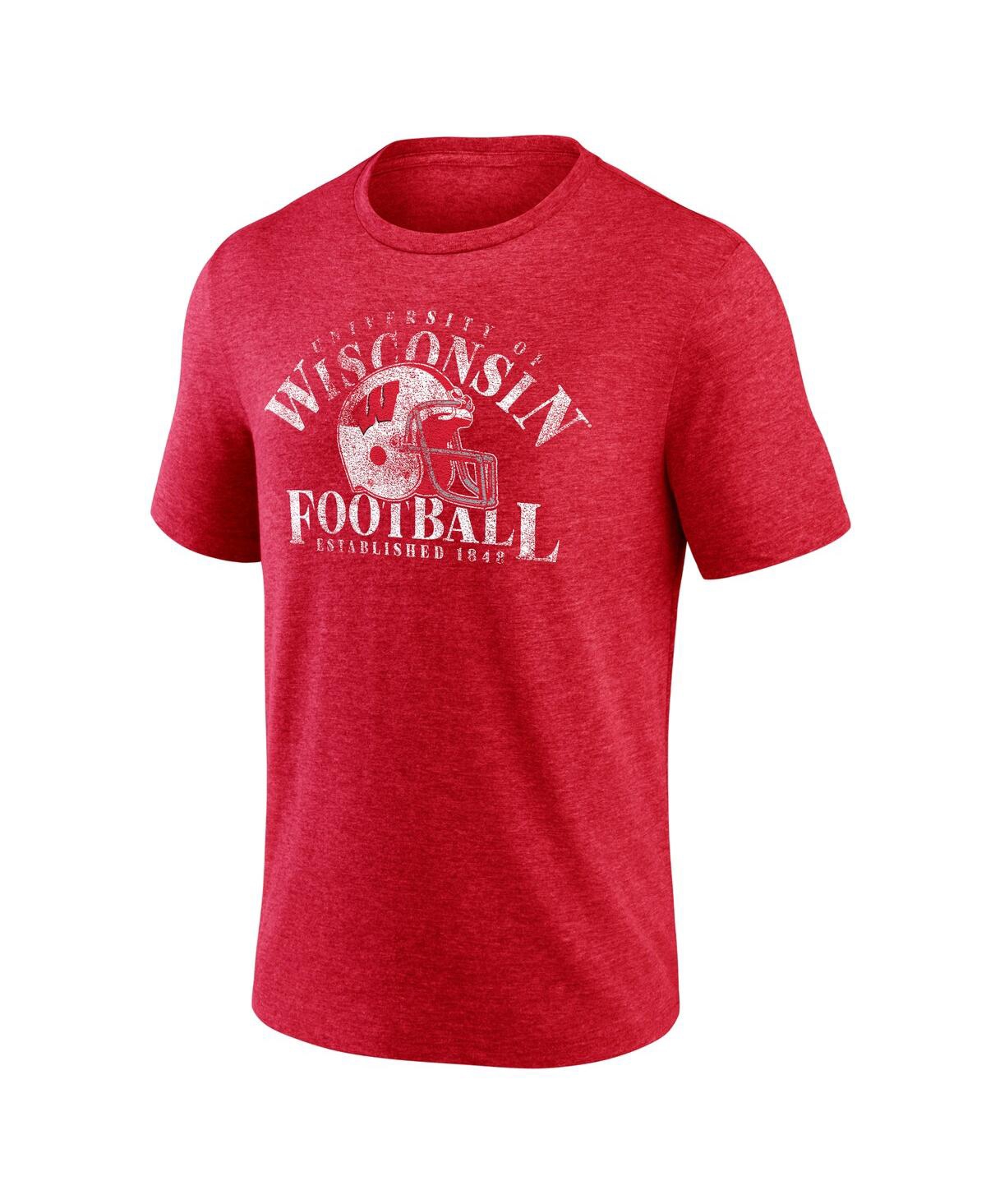 Men's Fanatics Heathered Red Wisconsin Badgers Logo Hometown Tri-Blend T-shirt