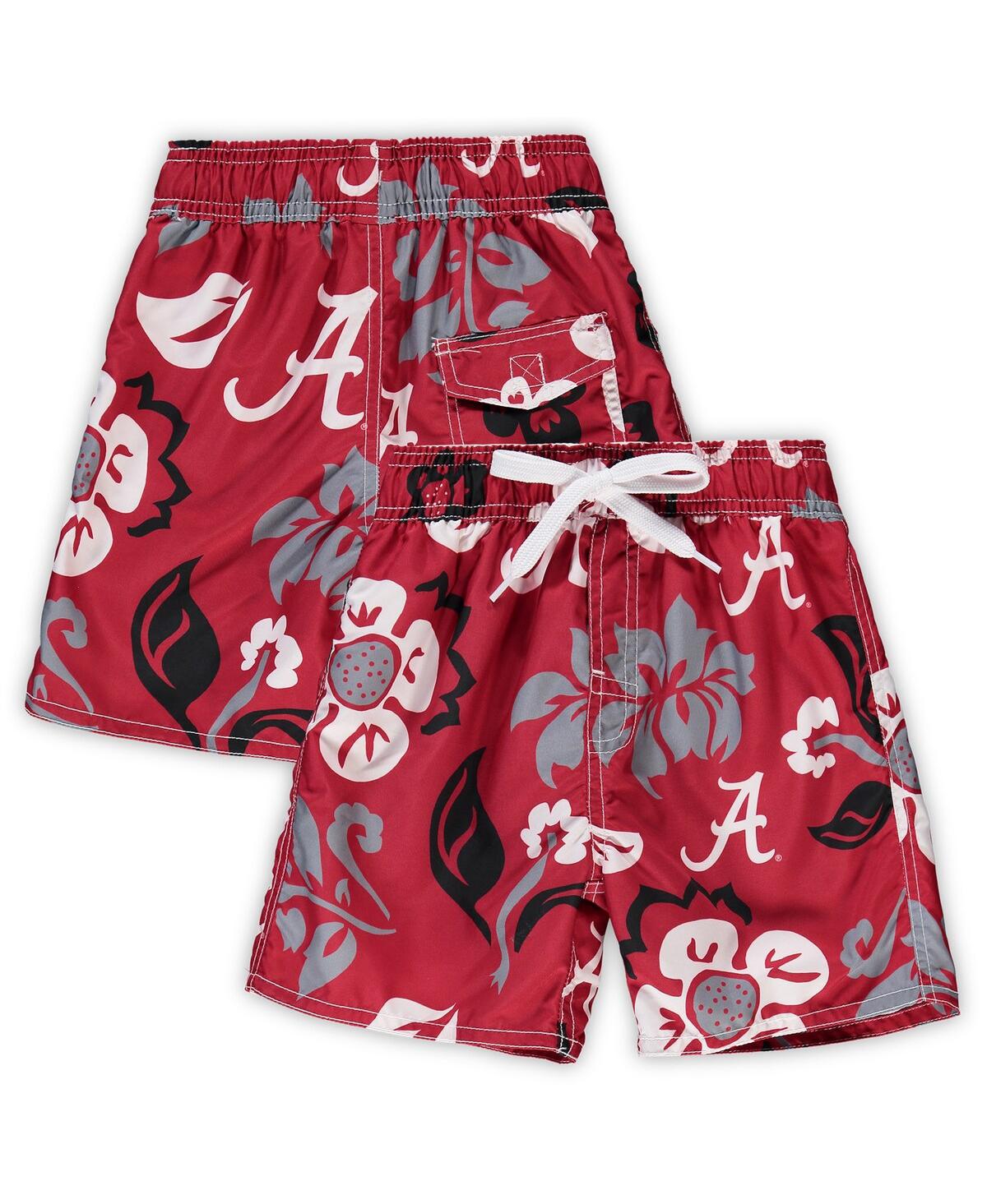 Wes & Willy Kids' Little Boys And Girls  Crimson Alabama Crimson Tide Floral Volley Swim Shorts