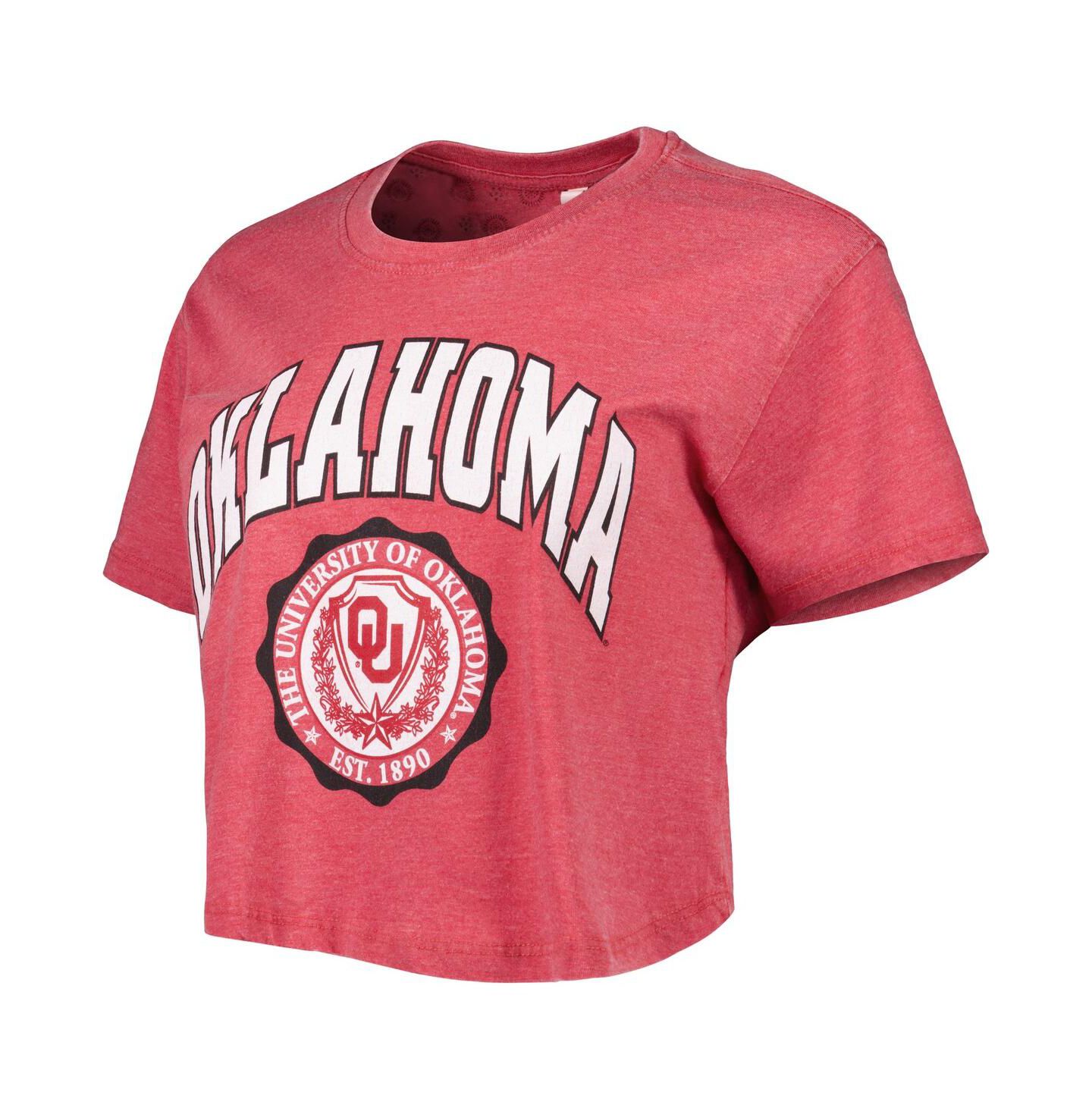 Женская футболка Pressbox Crimson Oklahoma Sooners Edith Vintage-Like Burnout Crop — фото 3