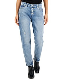 Petite Mid-Rise Distressed Button-Fly Jeans, Created for Macy's