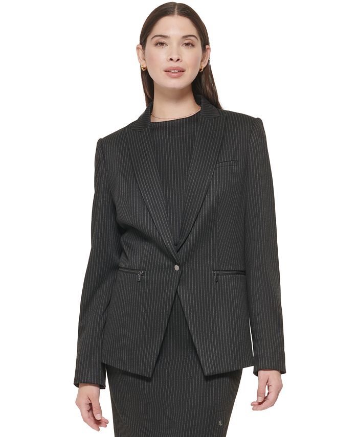 Calvin Klein Women's One Button Pinstripe Blazer & Reviews - Jackets &  Blazers - Women - Macy's
