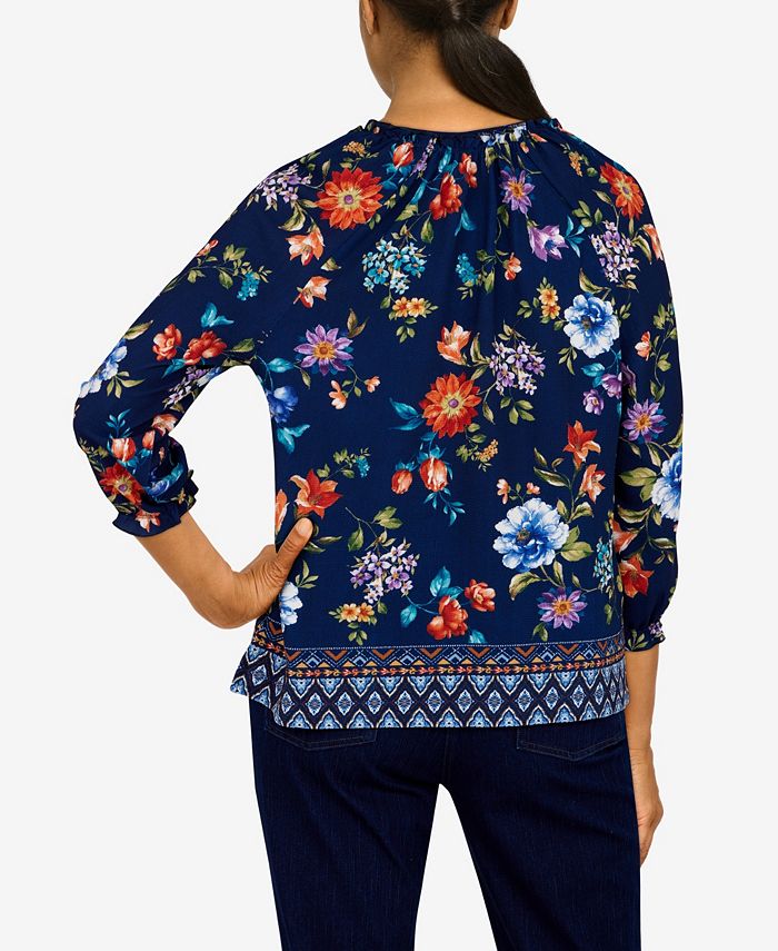 Blouse Alfred Dunner - Taille 10P, Imprimé Floral, Manches 3/4, Occasion En Excellent état