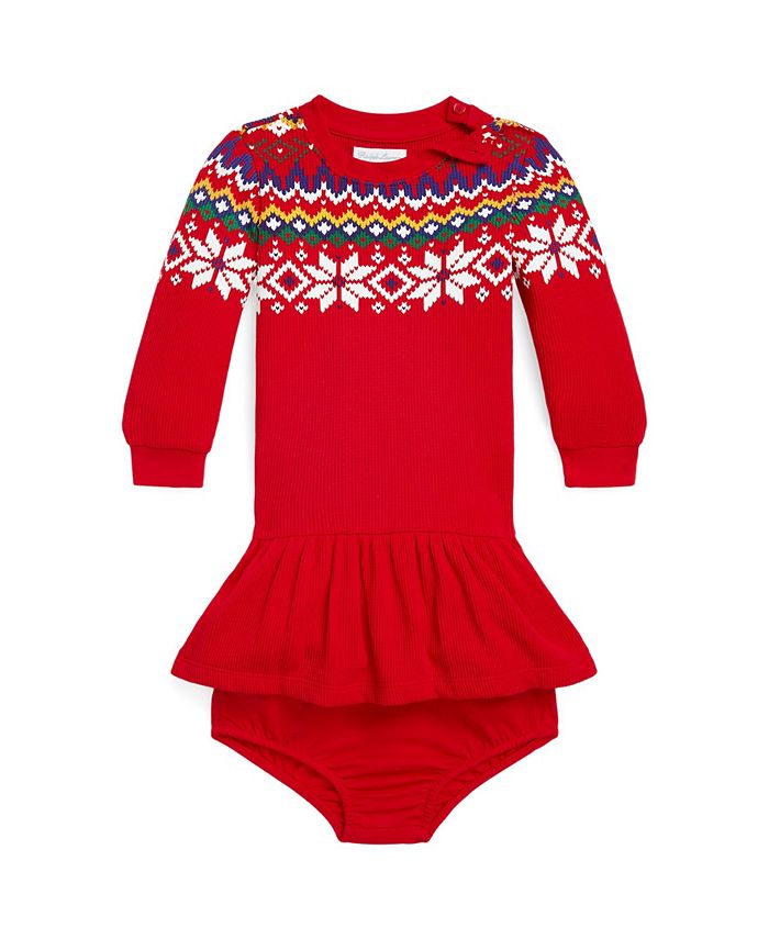 Polo Ralph Lauren Baby Girls Fair Isle Waffle Knit Dress and Bloomer, 2