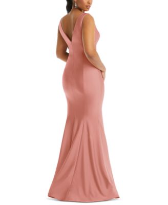 Women's Shirred Shoulder Stretch Satin Mermaid Dress with Slight Train