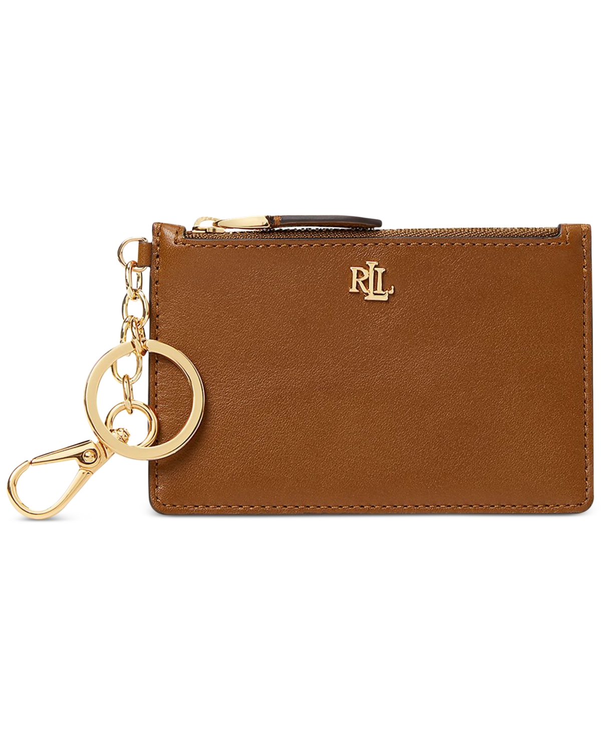 Lauren Ralph Lauren Women's Full-grain Leather Key-ring Small Zip Card Case In Lauren Tan