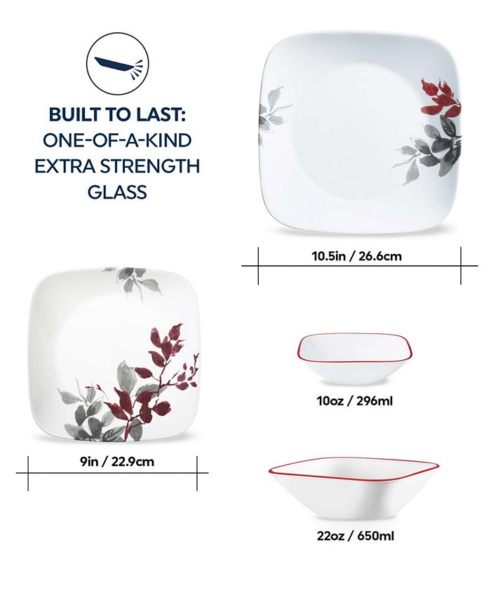 Corelle Square Kyoto Leaves 16 Piece Dinnerware Set, Service for 4 Macy's