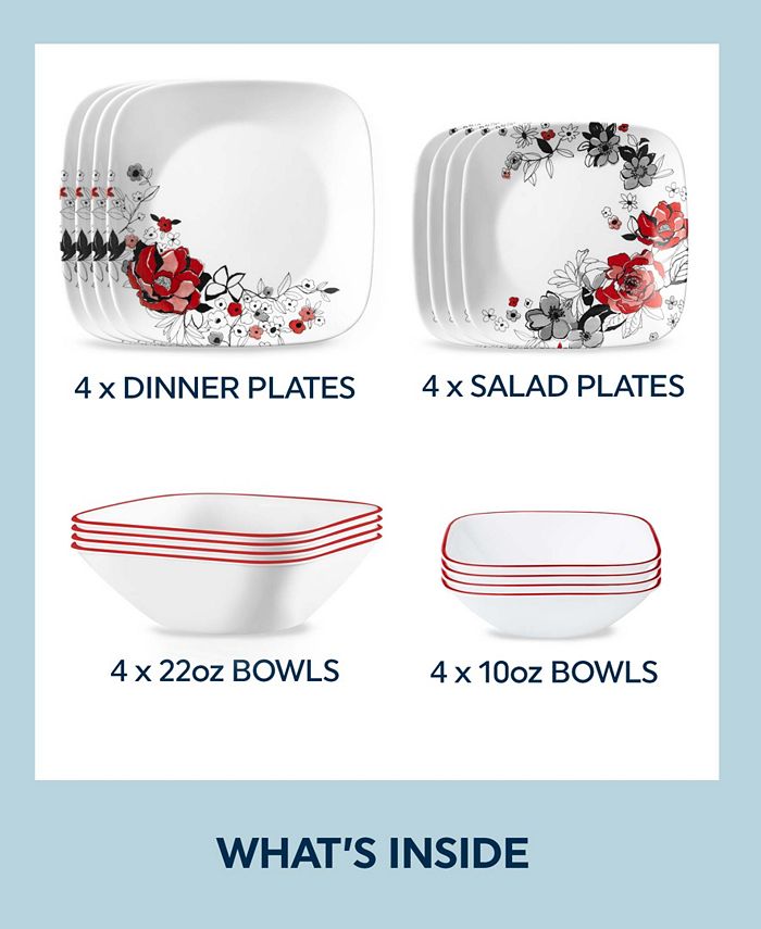 Corelle Chelsea Rose 16 Piece Dinnerware Set, Service for 4 Macy's