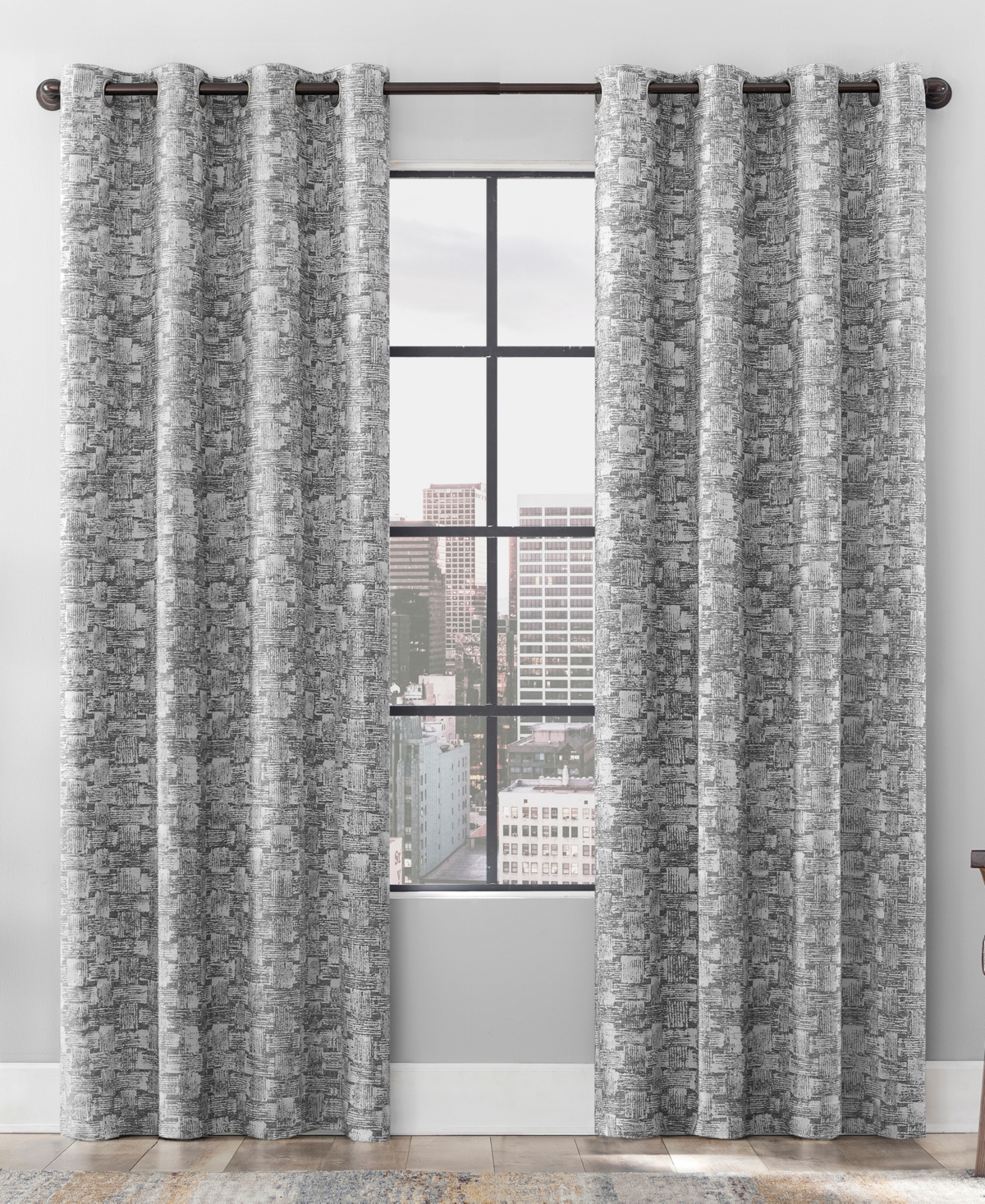 Scott Living Osaka Inverted Brushstrokes Cotton Blend 100% Blackout Grommet Curtain Panel, 50" X 84" In Gray
