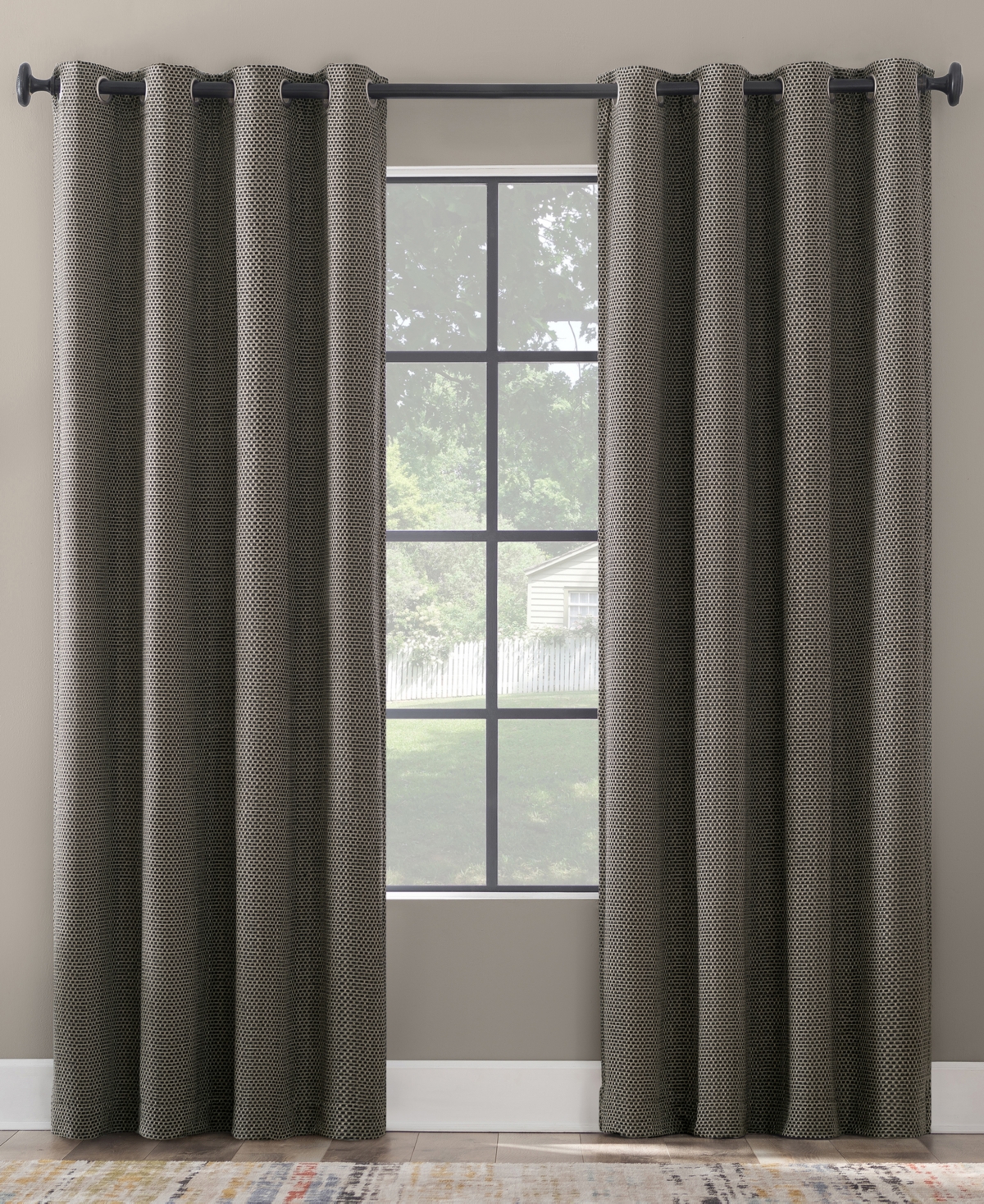 Scott Living Rafaela Woven Pattern Chenille 100% Blackout Grommet Curtain Panel, 50" X 84" In Coal Gray