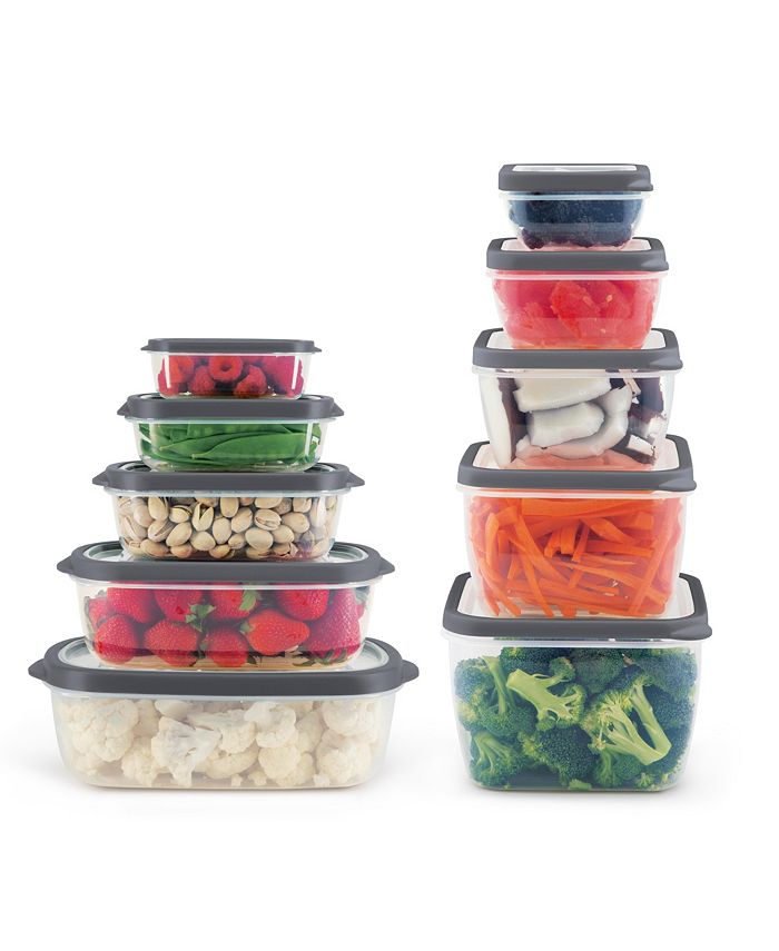 12 pieces Home Basics 20 Piece Round Plastic Meal Prep Set With Lids, Black  - Food Storage Containers - at 