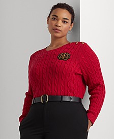 Plus-Size Button-Trim Cable-Knit Sweater