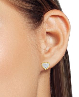 Lab-Created Diamond Heart Cluster Bead Frame Stud Earrings (1/4 ct. t.w.) in 14k Gold-Plated Sterling Silver