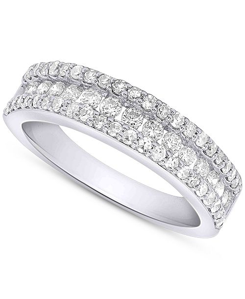 alfani Forever Grown Diamonds Lab-Created Diamond Three-Row Band (3/4 ct. t.w.) in Sterling Silver or 14K Gold-Plated Sterling Silver Jewelry & Watches