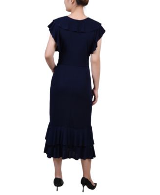 Women's Short Flutter Sleeve Ruffle Neck Dress