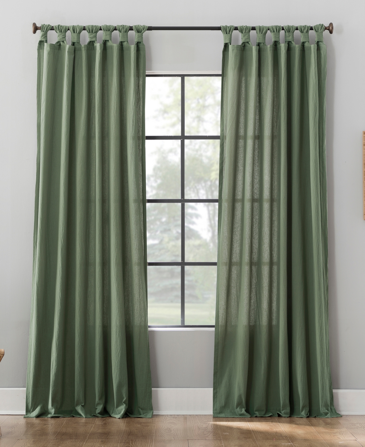 Archaeo Washed Twist Tab Curtain, 52" X 63" In Moss Green