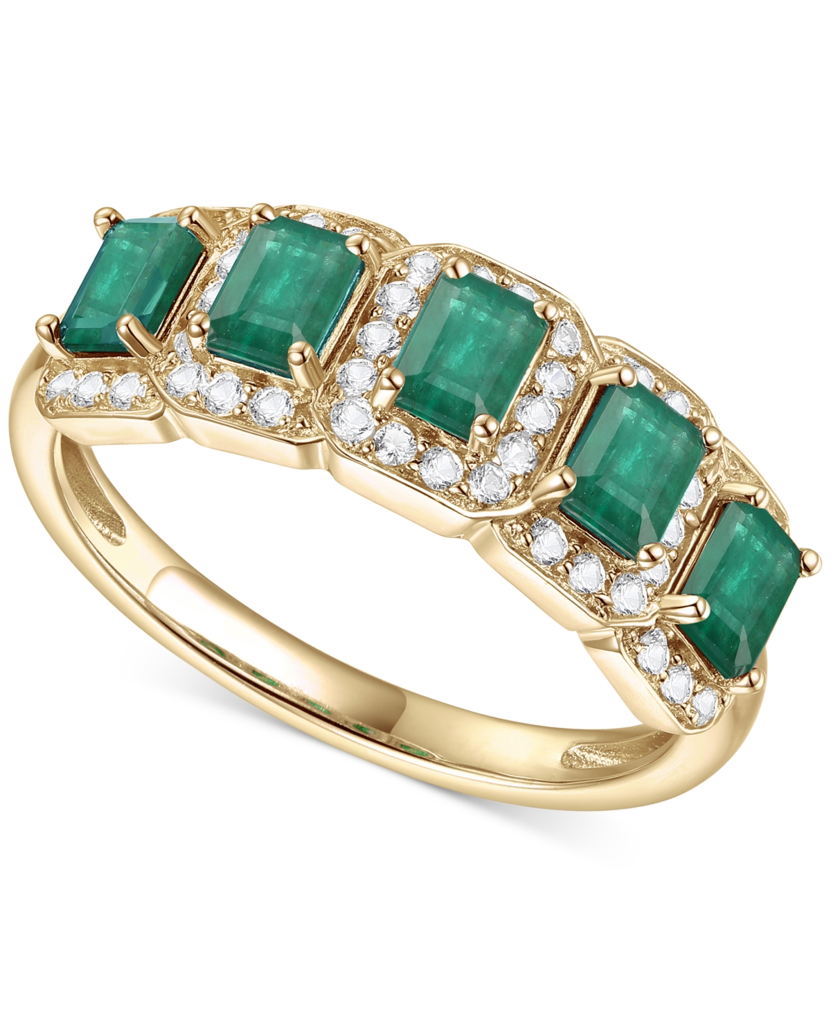 Macy's Sapphire (1-3/4 Ct. T.w.) & Diamond (1/4 Ct. T.w.) Five Stone Halo Ring In 14k Gold (also In Emerald In Emerald  Diamond