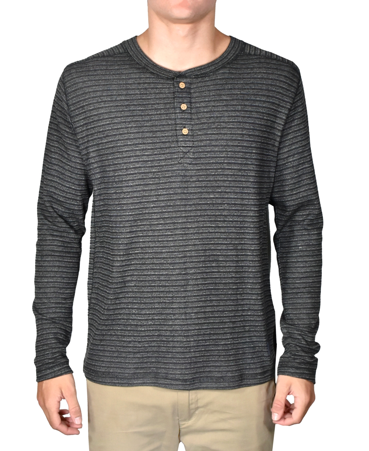 Men's Yarn-Dyed Ribbed Long Sleeve Henley Shirt - Charcoal