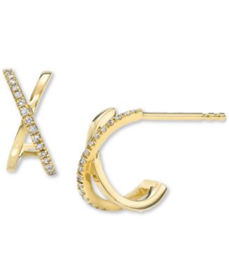 Zoe Lev - Diamond X Huggie Hoop Earrings (1/20 ct. t.w.) in 14k Gold