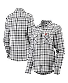 Women's Gray Cleveland Browns Ease Flannel Button-Up Long Sleeve Shirt