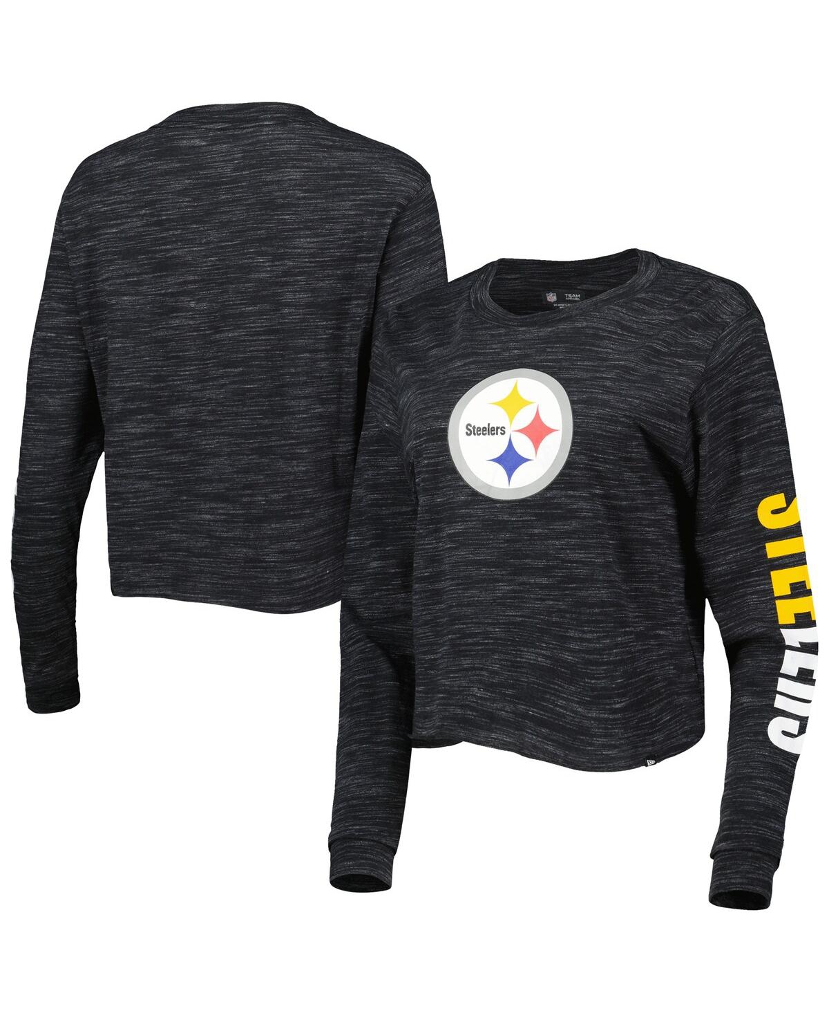 Shop New Era Women's  Black Pittsburgh Steelers Crop Long Sleeve T-shirt