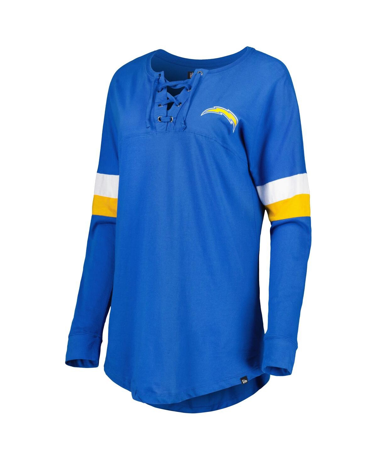 NEW ERA WOMEN'S NEW ERA POWDER BLUE LOS ANGELES CHARGERS ATHLETIC VARSITY LACE-UP LONG SLEEVE T-SHIRT 