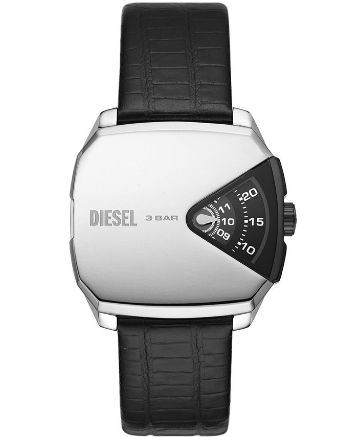 Diesel Men's D.V.A. Three-Hand Black Leather Strap Watch 41mm - Macy's