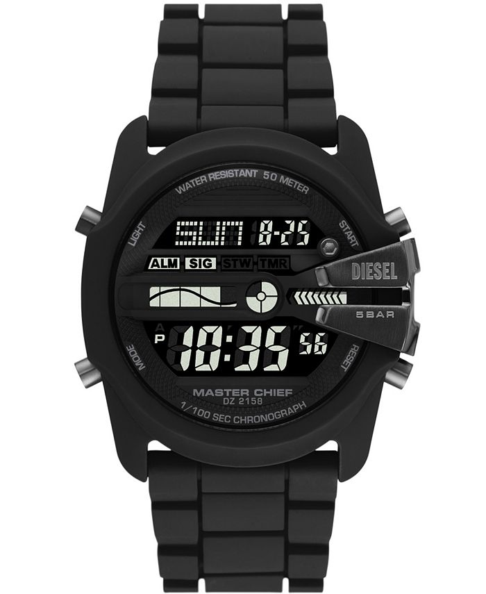 Diesel Men s Master Chief Digital Black Silicone Strap Watch 44mm