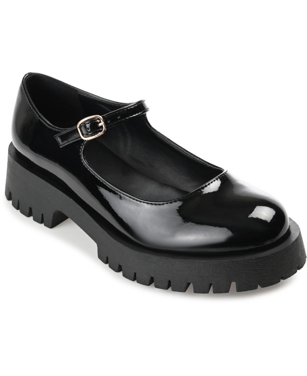 Shop Journee Collection Women's Kamie Lug Sole Mary Jane Flats In Patent,black
