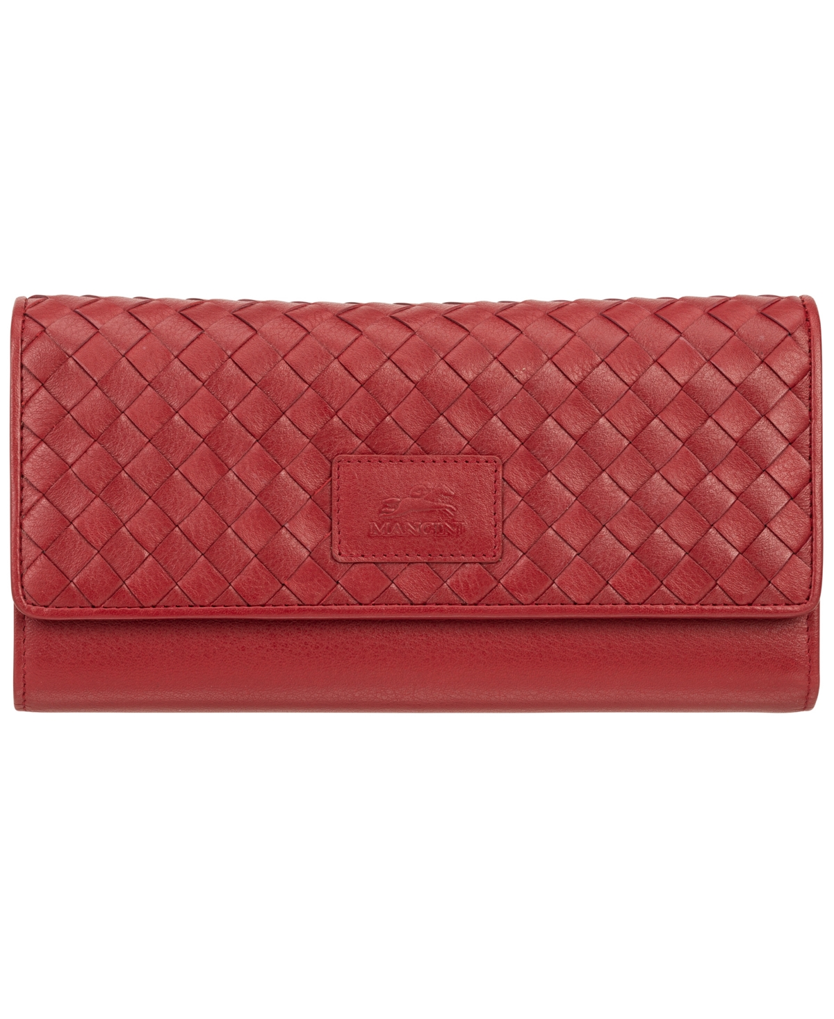 Women's Basket Weave Collection Rfid Secure Quadruple Fold Wallet - Red
