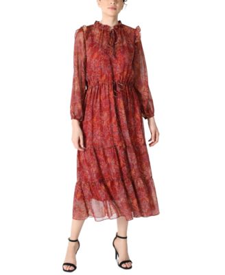 julia jordan - Women's Ruffled Tiered Tie-Neck Dress