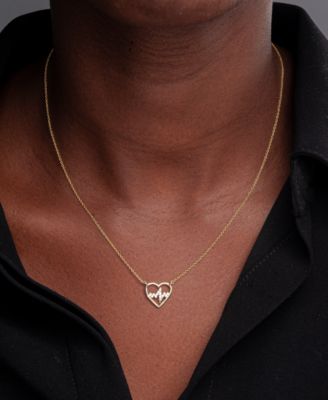Diamond Heartbeat Pendant Necklace (1/10 ct. t.w.) in 10k Gold, 17" + 1" extender, Created by Macy's