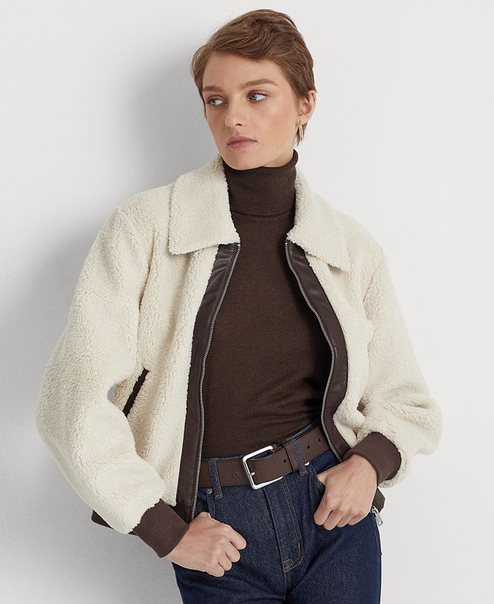 Lauren Ralph Lauren Women's Faux-Leather-Trim High-Pile Fleece